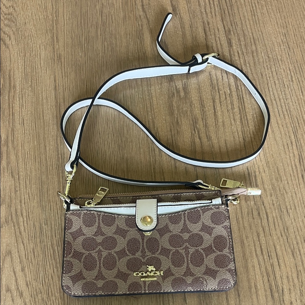 Coach Signature Brown and Cream Crossbody Bag